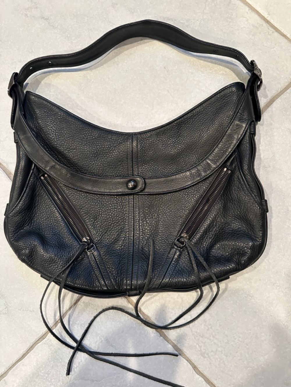 Botkier Black Pebbled Leather Hobo Shoulder Bag
